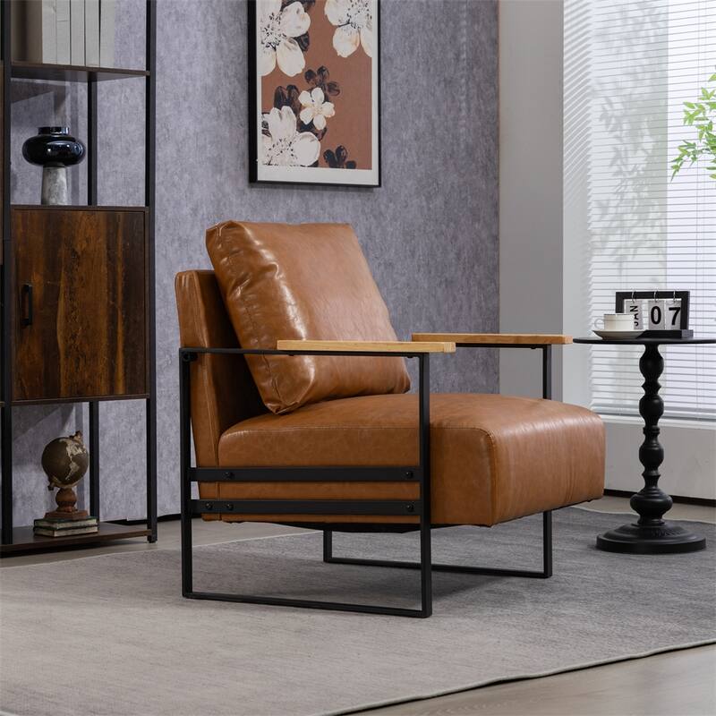 Leather Accent Chair with Metal Frame for Living Room
