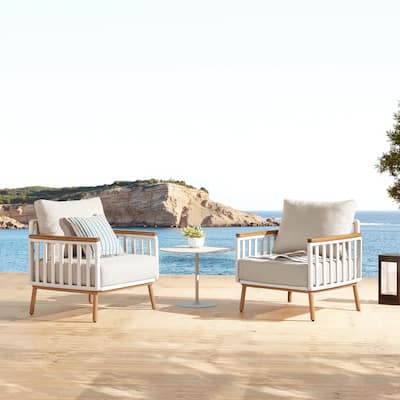 Calarono 29" Teak & Aluminum Patio Accent Arm Chair Set of 2 Sand Dune Chenille