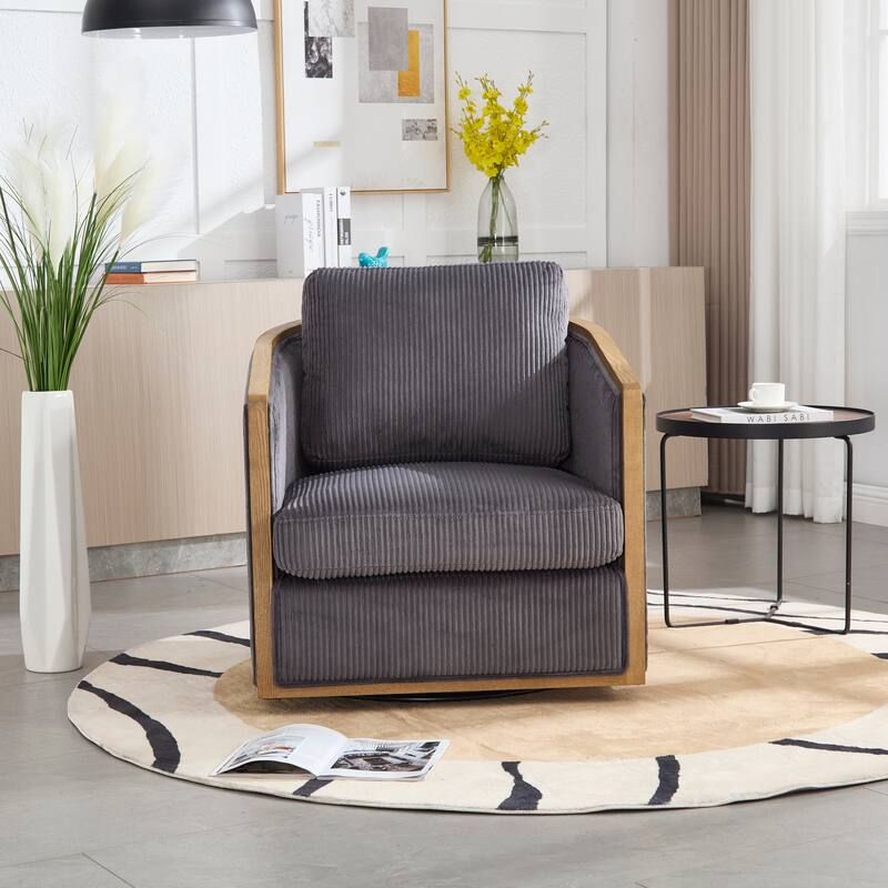 Corduroy Barrel Chair, Comfortable Living Room Accent Sofa Chair, 360 Degree Swivel Side Club Chair Leisure Arm Chair - Dark Gray