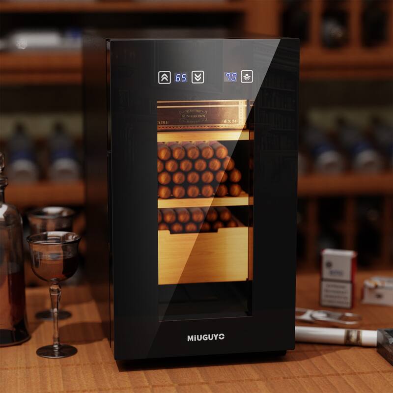 Elegant Black Thermostatic Cigar Humidor: Spanish Cedar Interior and Advanced Humidity Management