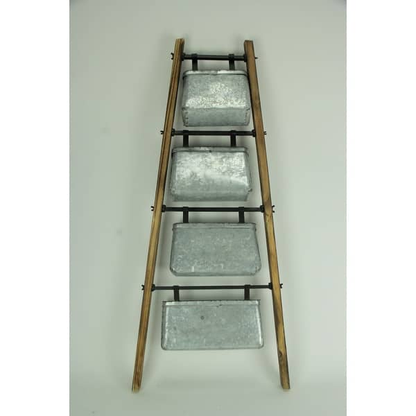 Shop Rustic Wood And Metal 4 Basket Leaning Ladder Shelf 38 5 X 18 X 4 Inches Overstock 20192211