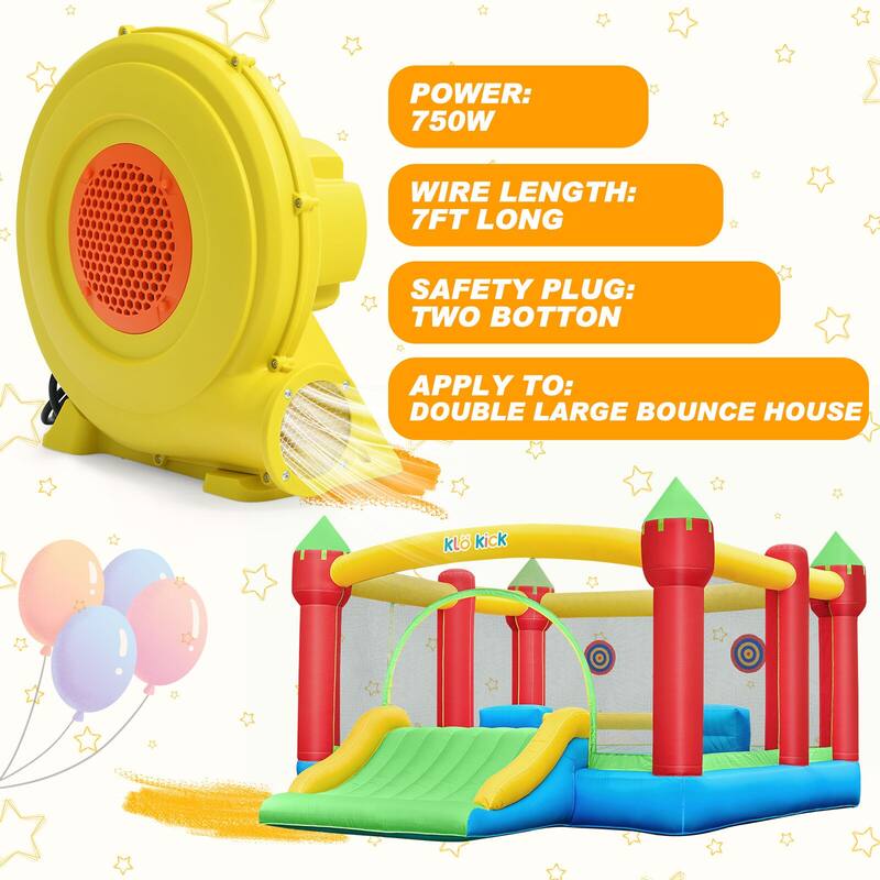 15' x 12' Large Inflatable Bounce House for 6 Kids with Blower & Slide for 3-10 yrs Children & Basket Ball Hoop - 15.3'X12'