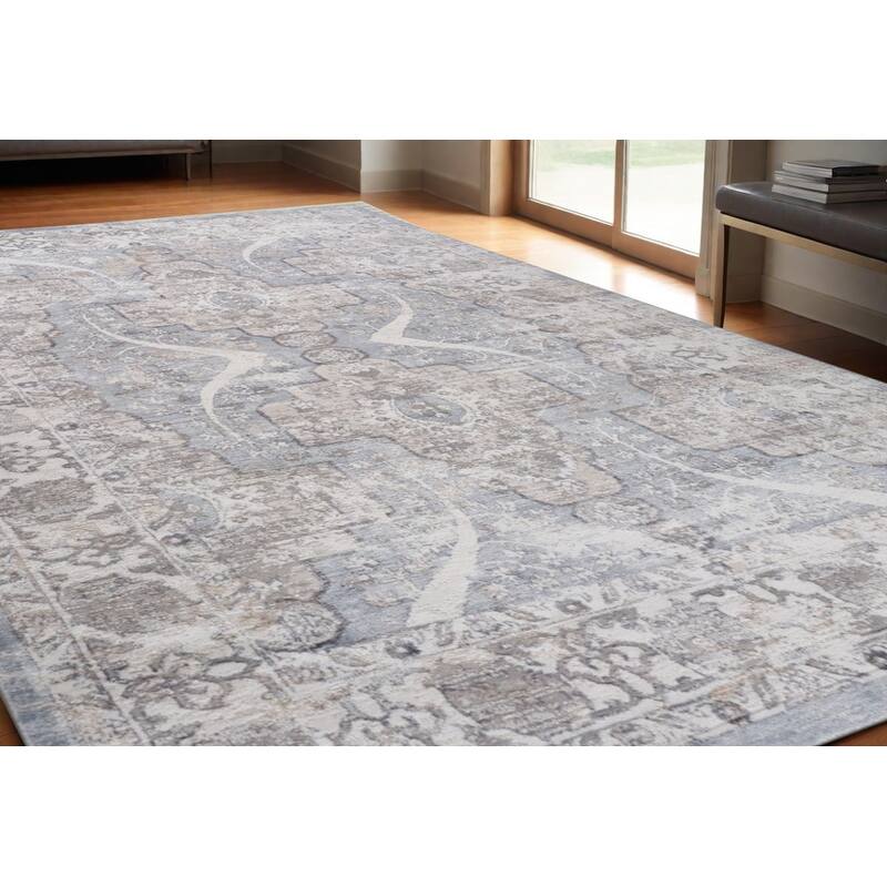 Bihov Distressed Abstract Modern Stain Resistant Durable Area Rug By HomeRoots - 5' X 8' - Oxford Blue - Rectangle