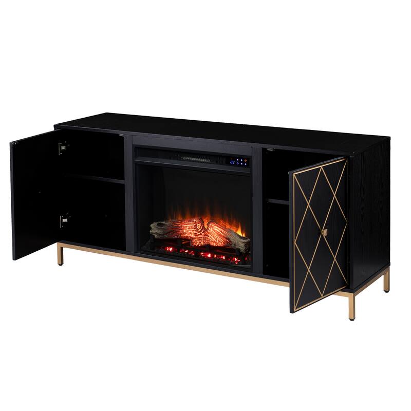 SEI Furniture Marsden Contemporary Black Wooden Touch Screen Electric Fireplace