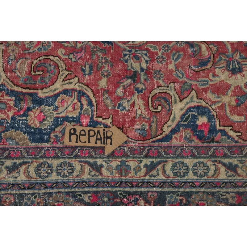 Distressed Mashad Persian Antique Area Rug Hand-Knotted Wool Carpet - 9'5" x 12'5"