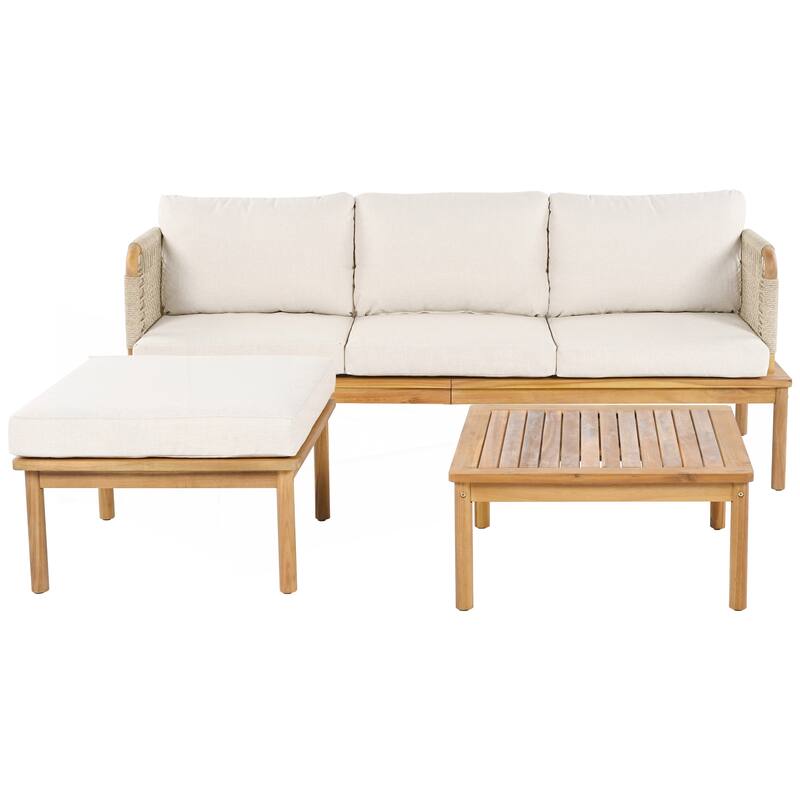 Outdoor 3-piece Acacia Wood and Rope Patio Sofa Set