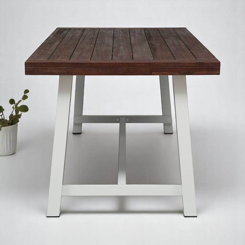 79" Outdoor Dining Table for 8, Industrial Patio Table with Metal Frame, Rectangular Garden Table for Backyard, Deck, or Porch