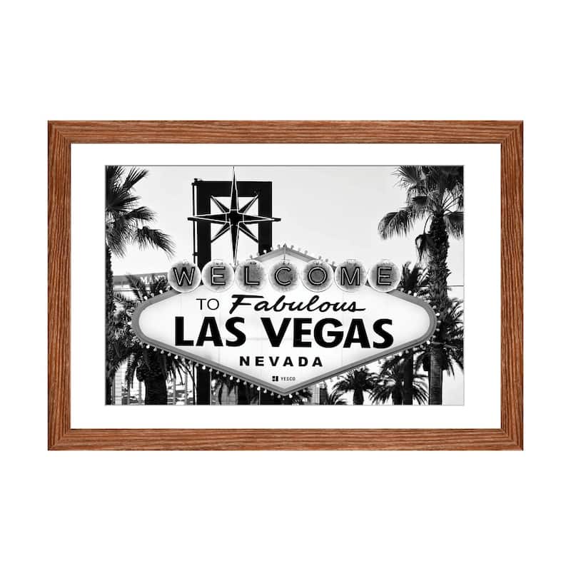 iCanvas "Black Nevada Series - Welcome To Fabulous Las Vegas Nevada" by Philippe Hugonnard PFA - Walnut - 24x32x1