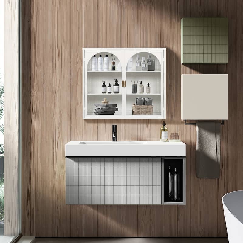 27.56"Glass Doors Modern Two-door Wall Cabinet