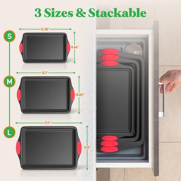 NutriChef Kitchen Deluxe Non Stick Carbon Steel 3 Piece Bakeware Set (4