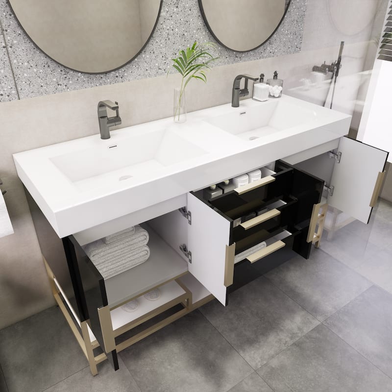 Noble 60" Free Standing Vanity with Reinforced Acrylic Double Sink - 60" Width