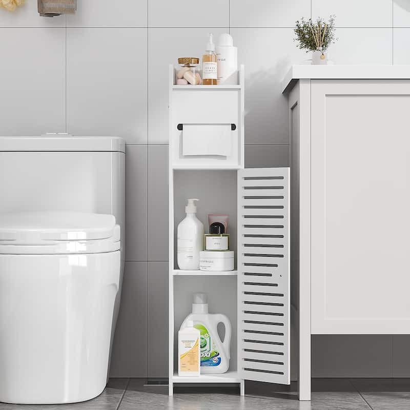 Freestanding Toilet Paper Holder Stand Over The Toilet Storage Cabinet Bathroom Storage Cabinet for Small Spaces - White