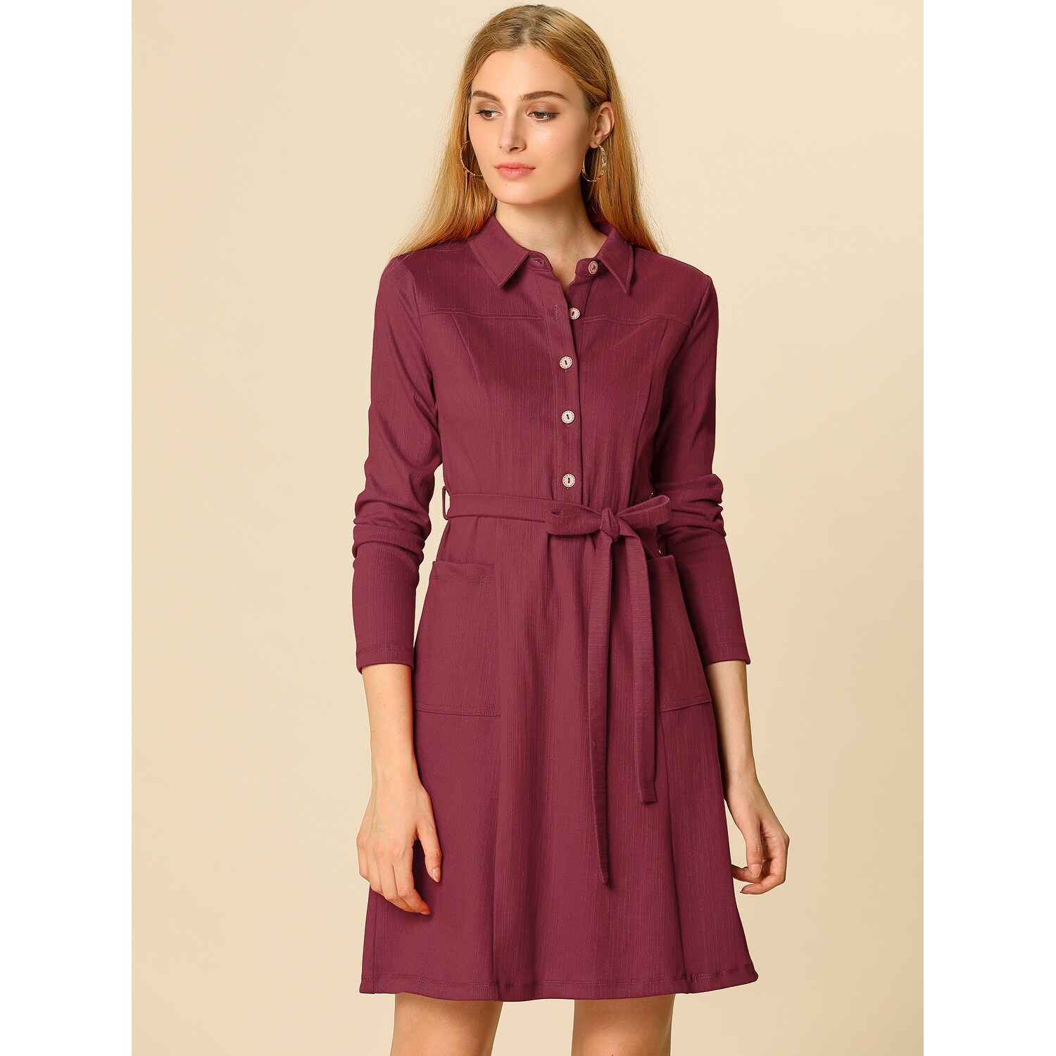 Womens shirt dress with belt clearance