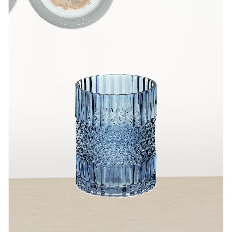 HomeRoots 8" Crystal Glass Blue Round Table vase - 6