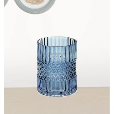 HomeRoots 8" Crystal Glass Blue Round Table vase - 6