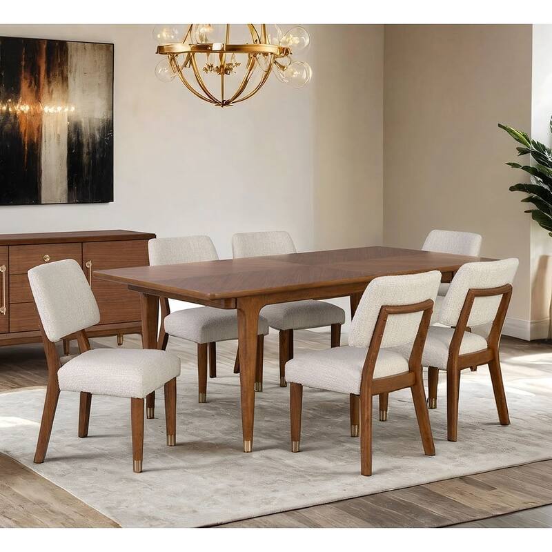 7pc Modern Walnut Finish Dining Set Table and Side Chairs - 7-Piece Set