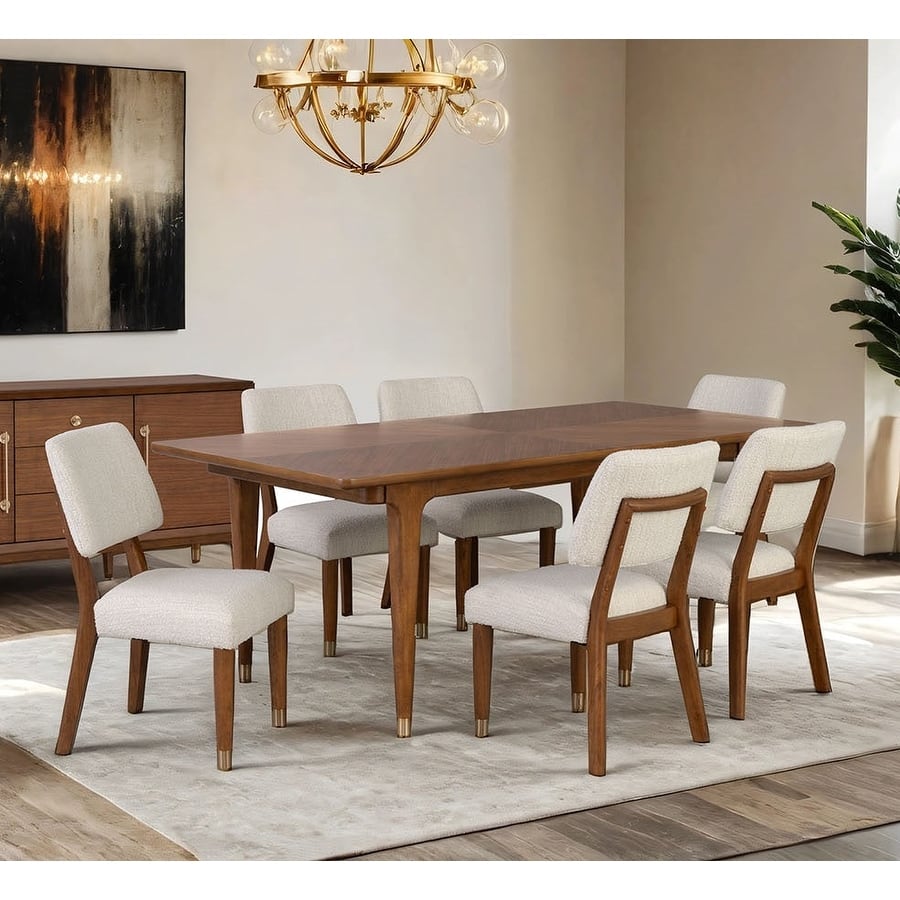 7pc Modern Walnut Finish Dining Set Table and Side Chairs - 7-Piece Set