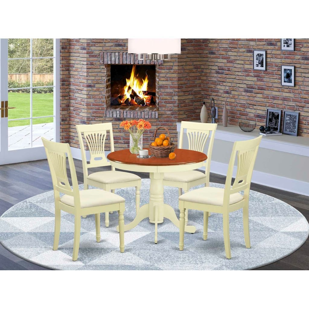 5-Piece Round Buttermilk and Cherry Finish Solid Wood Top Dining table with 4 Chairs with
