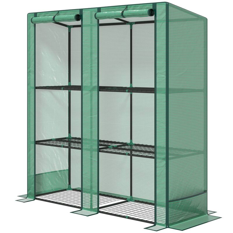 GDFStudio - Lean-To Portable Greenhouse with 3-Tier Shelves, UV-Resistant Cover & Roll-Up Doors for Backyard Gardening