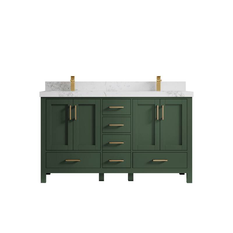 Willow Collections 60 in. W x 22 in. D Malibu Double Sink Bathroom Vanity with Countertop - 2" Calacatta Nuvo - Lafayette Green