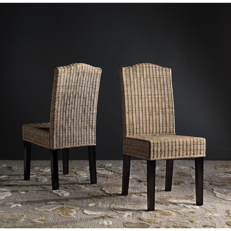 SAFAVIEH Margreet Grey Wicker Dining Chair (Set of 2) - 17.3" x 22" x 38.5" - 17"Wx22"Dx39"H