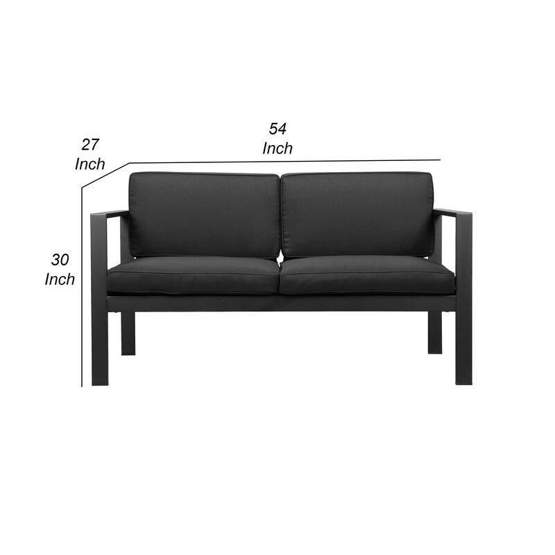 Kili 54 Inch Sofa, Jet Black Aluminum Frame, Water Resistant Cushions