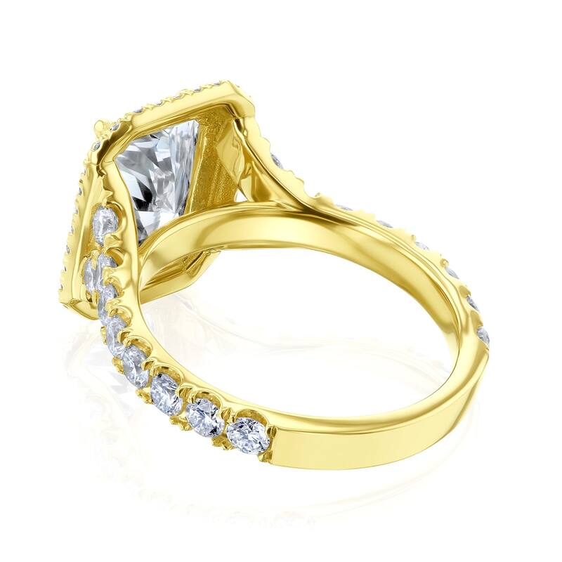Kobelli 4.5 Carats Radiant Lab Grown Diamond Certified 14k Solid Gold Double Halo Cathedral Seoul Ring