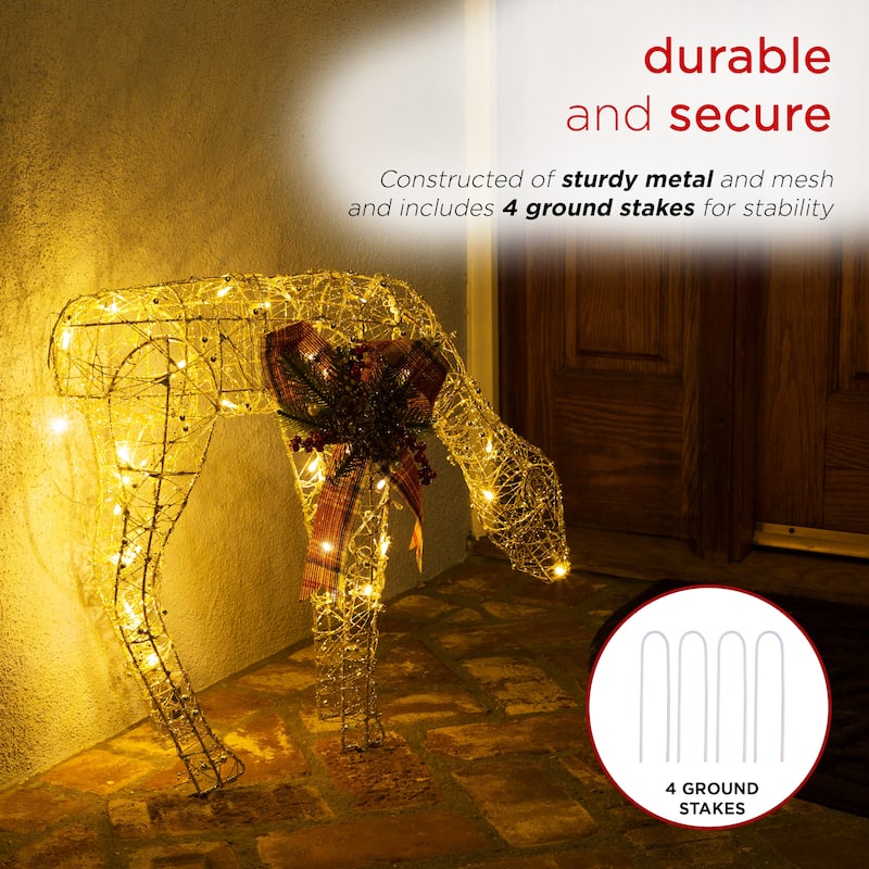 Alpine Corporation Gold Wire Grazing Doe Decor with Warm White LED Lights, Medium