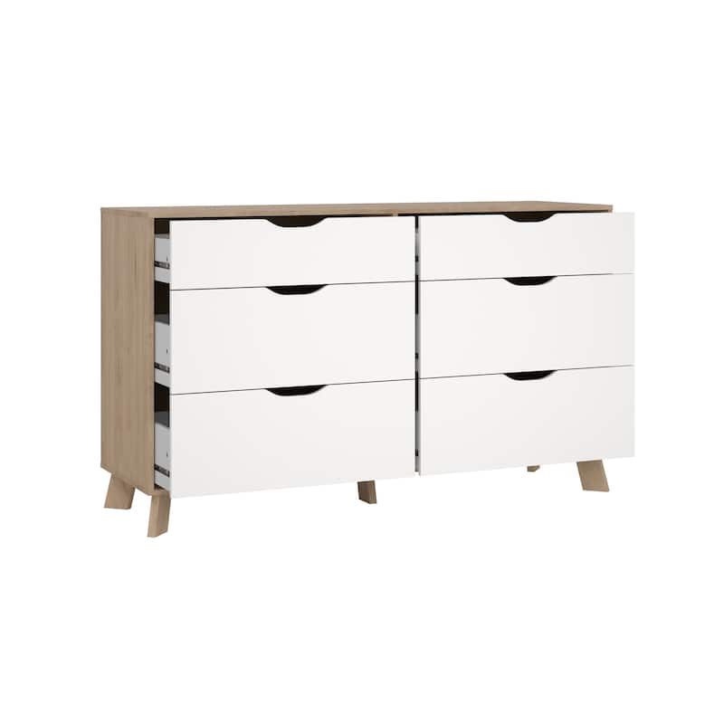 Porch & Den Ikast 6 Drawer Double Dresser, Jackson Hickory/White