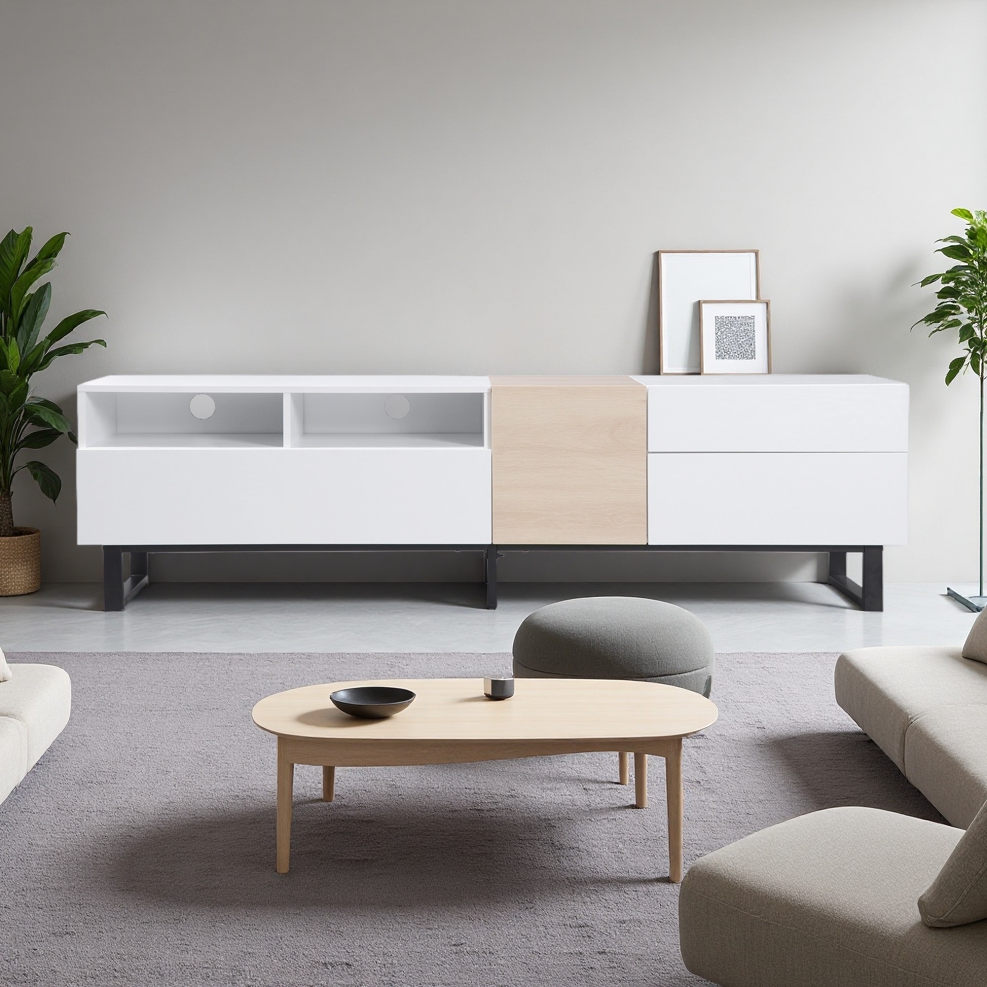 80" Modern Minimalist TV Stand with Drop-Down Doors & Adjustable Shelves