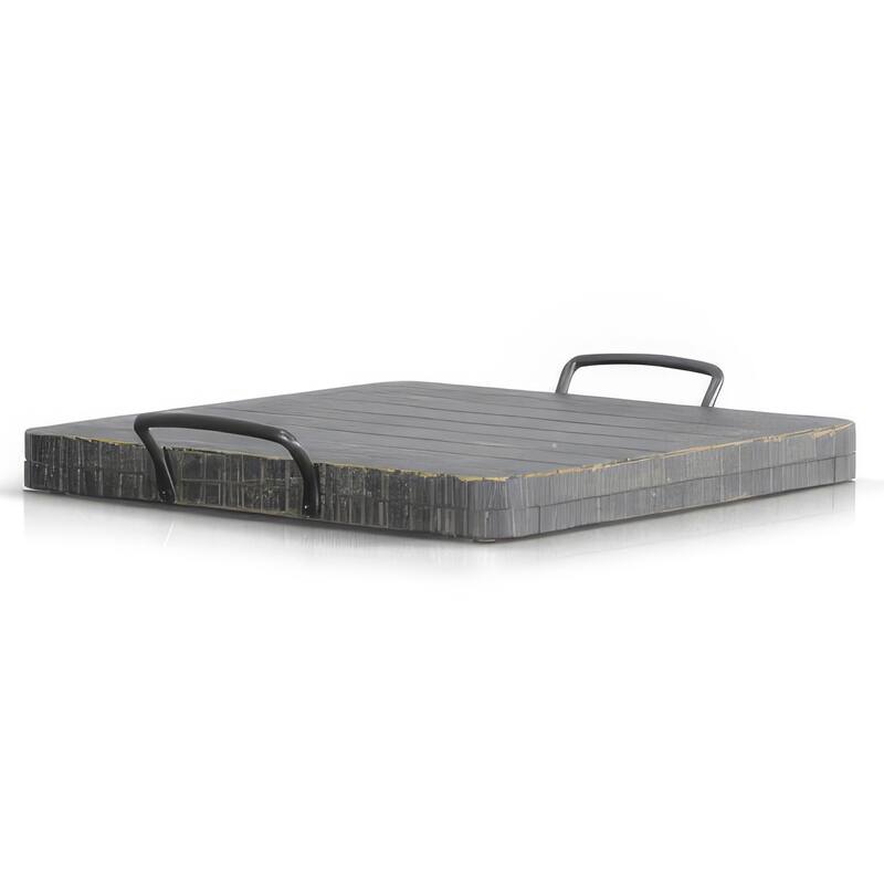 Rena Ottoman Tray with Metal Handles, 17 Inch Black Sand Mahogany Wood