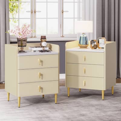 Nightstand with 3 Drawers,Modern Leather Bedside Table For Bedroom