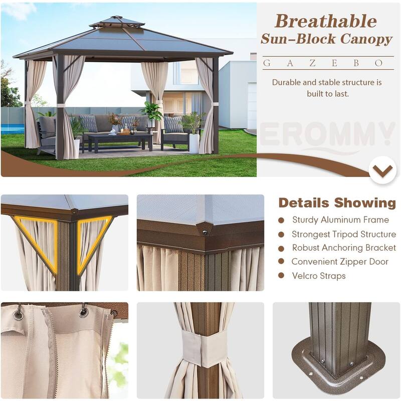 EROMMY 12'x12' Outdoor Double Roof Hardtop Gazebo for Patio, Garden