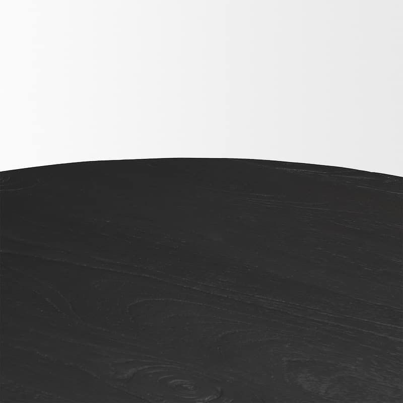 Atlas 60" Black / Warm Mid-Brown Wood Stacked Pedestal Base Round Dining Table