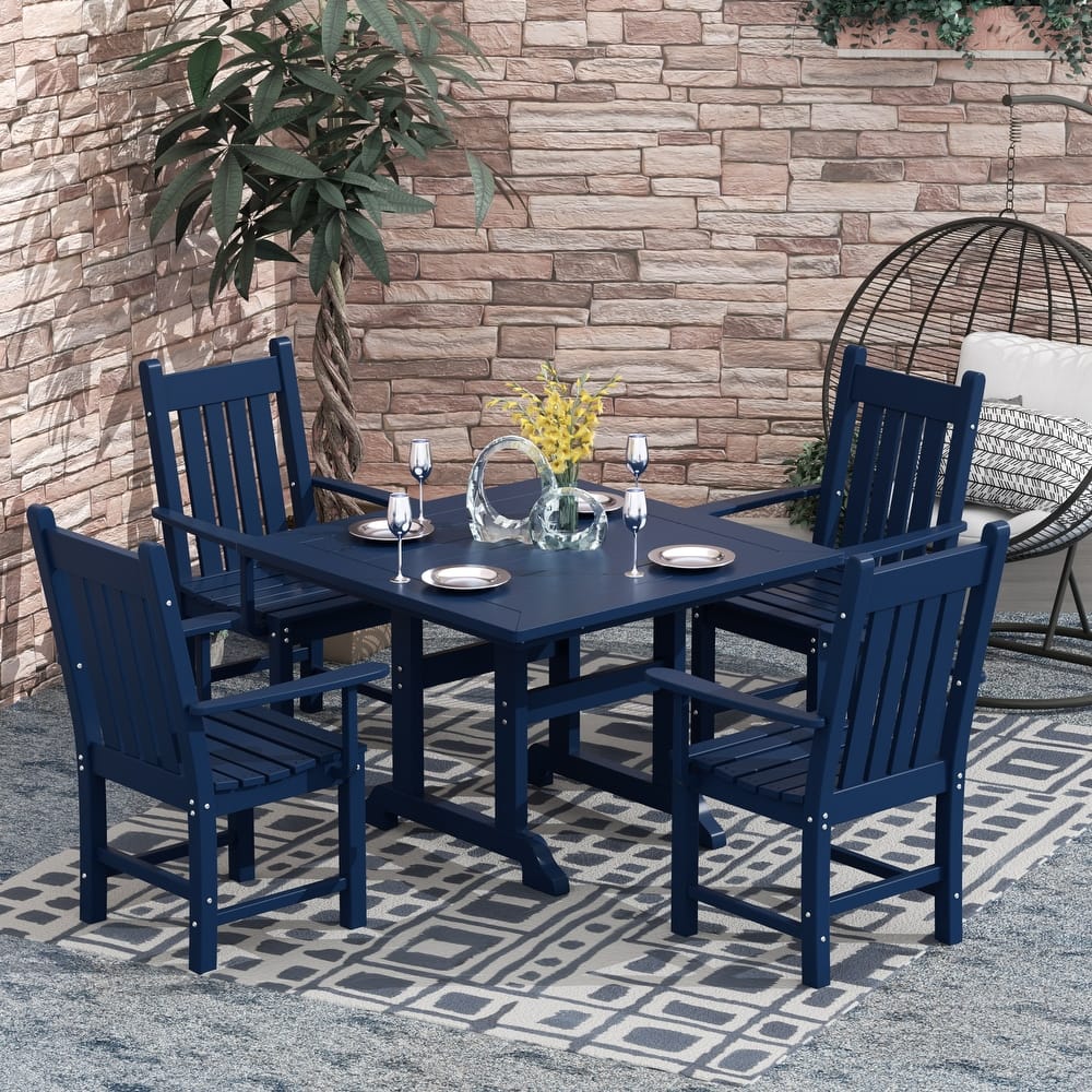 Laguna Hdpe All Weather Outdoor Patio Dining Set with Square Table, Arm Chairs (5-Piece Set)