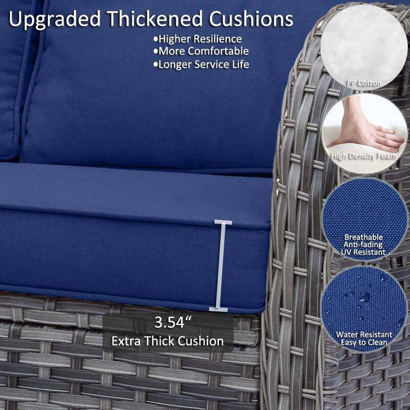 4 Piece Patio Furniture Seating Sofa Set with Swivel Chair and Cushion