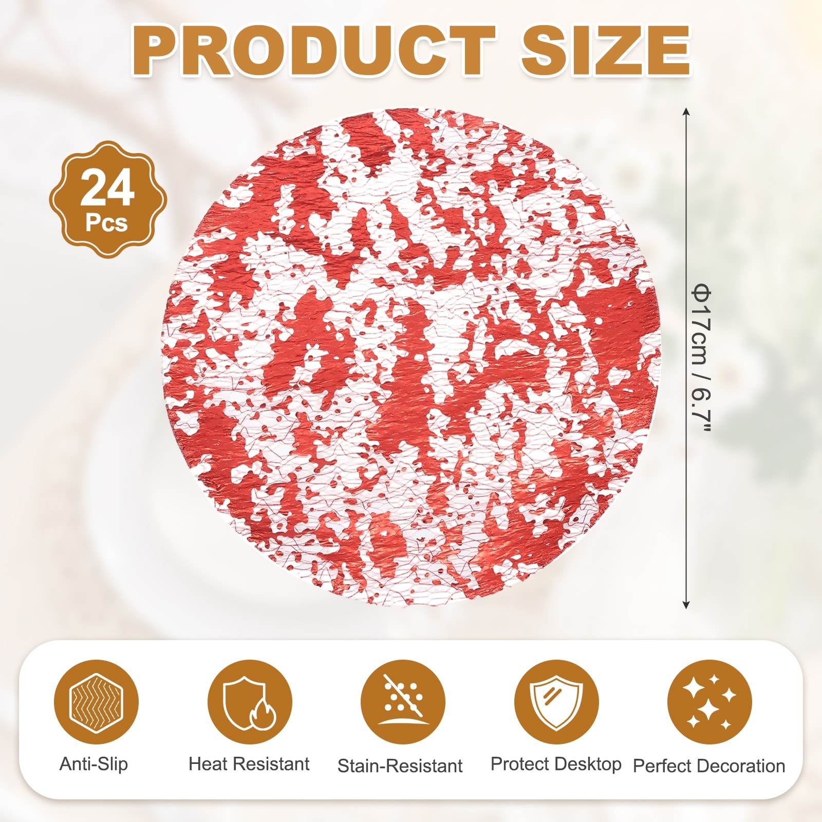 Disposable Round Placemats, Chargers Place Mats Metallic Thin Mesh Table Mates Pressed Foil Table Doilies for Dining