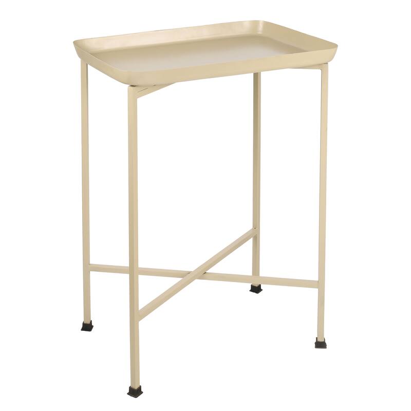 Sterling 26.25" Industrial Metal Foldable End & Side Table w/ Mirrored Tray Top, By JONATHAN Y - Almond
