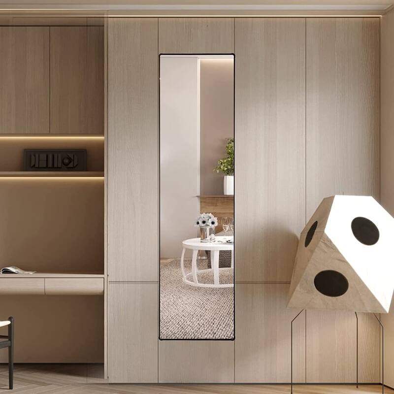 61" x 16" Full Length Mirror in Black with Round Stand