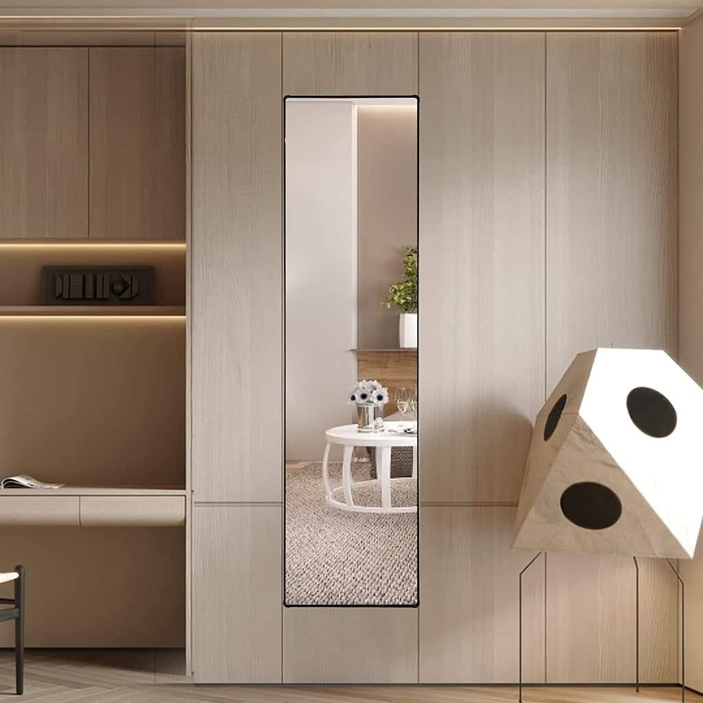 61" x 16" Full Length Mirror in Black with Round Stand