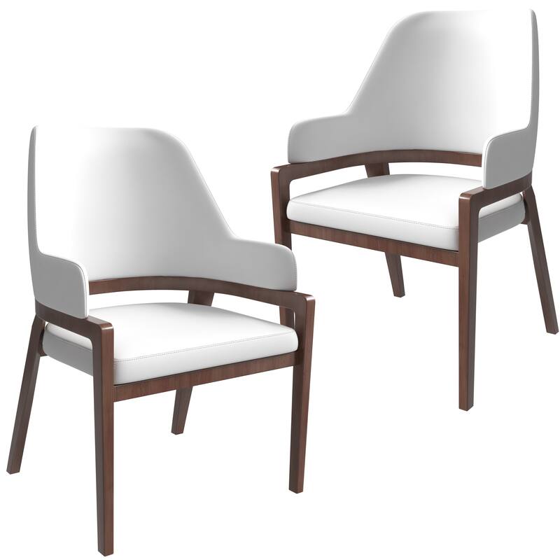 Ethora Leather Dining Chair with Curved Open Back and Rubberwood Legs Set of 2 - White