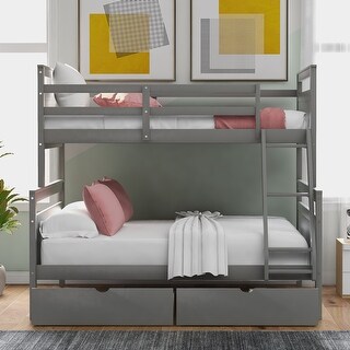 Modern Twin over Full Bunk Bed with ladder, Two Storage Drawers, Safety Guardrail