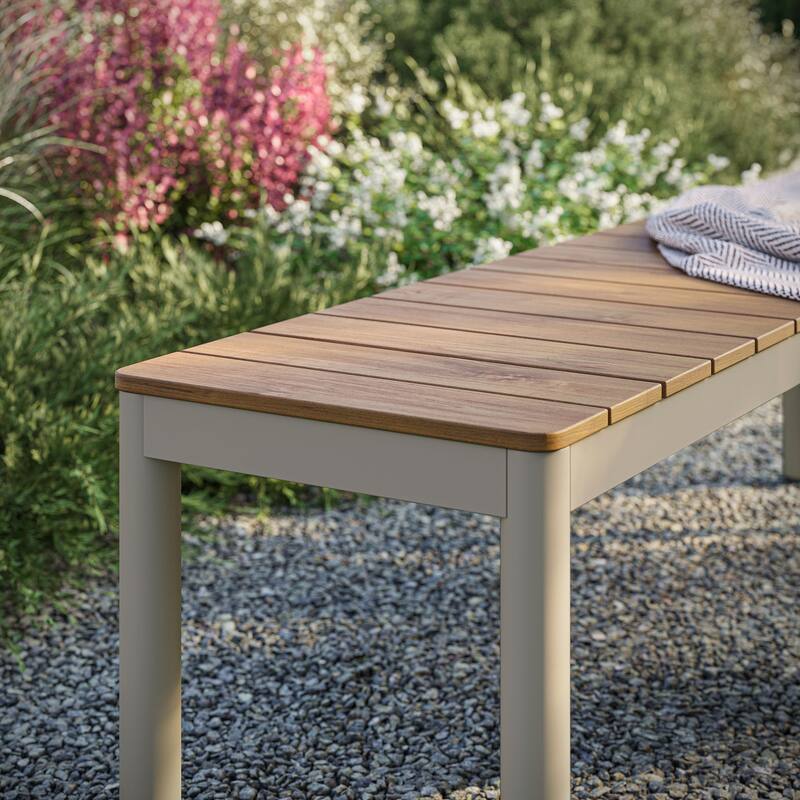 Finn Outdoor Patio Aluminum Bench with Faux Wood Top by Modway