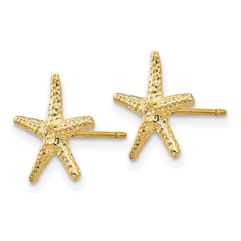 Curata 14k Yellow Gold Textured 11mm Starfish Post Earrings