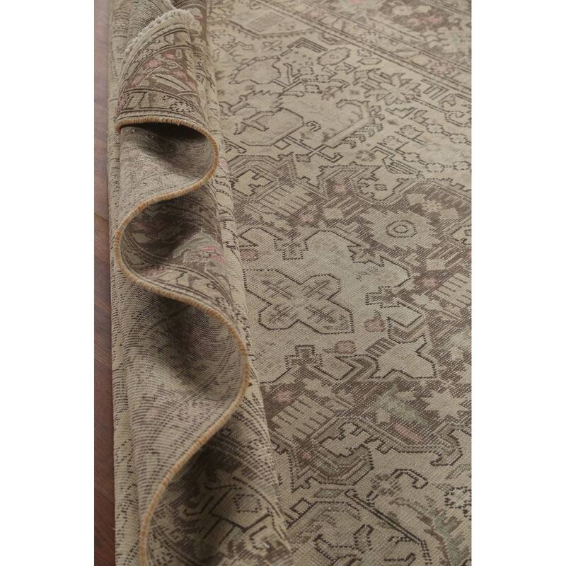 Distressed Beige Tabriz Persian Vintage Area Rug Handmade Wool Carpet - 6'7" x 9'6"