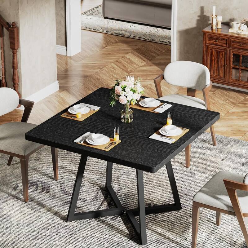 Industrial Dining Table for 4, 31.5” Square Dinner Table for Kitchen