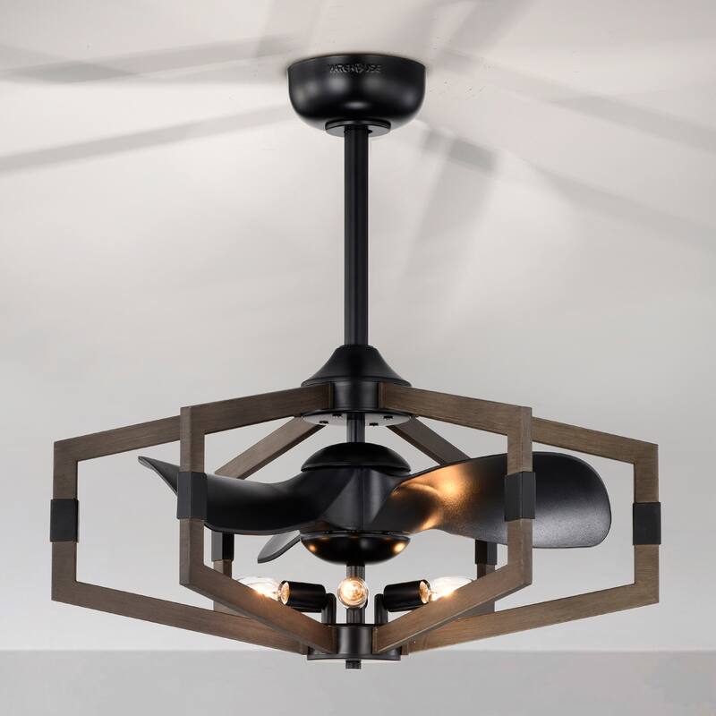 Nicklas 26-inch Matte Black and Imitation Wood 6 Lights 3 Blades Lighted Ceiling Fan with Remote