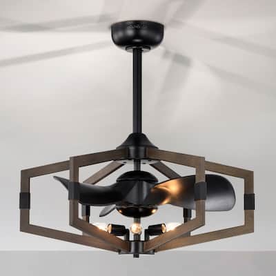Nicklas 26-inch Matte Black and Imitation Wood 6 Lights 3 Blades Lighted Ceiling Fan with Remote