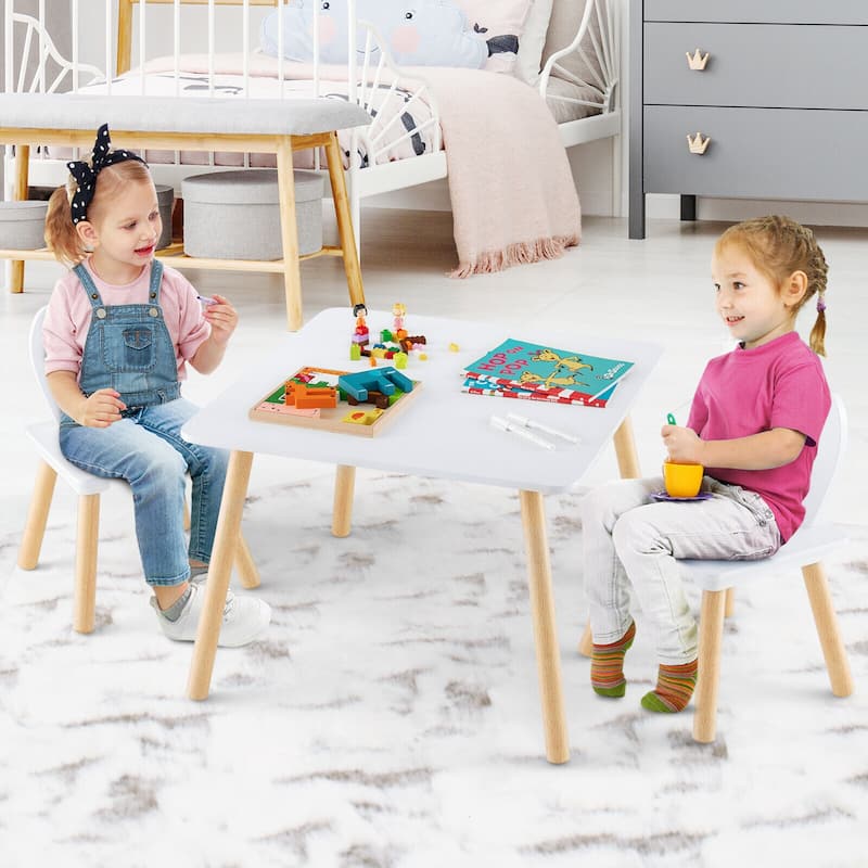 3 Pieces Kids Table and Chairs Set for Arts Crafts Snack Time - 24.5" x 24.5" x 17"