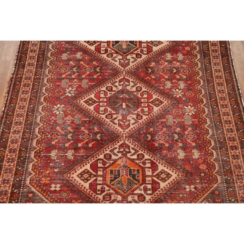 Tribal Red Bakhtiari Persian Vintage Area Rug Handmade Wool Carpet - 6'7"x 10'2"